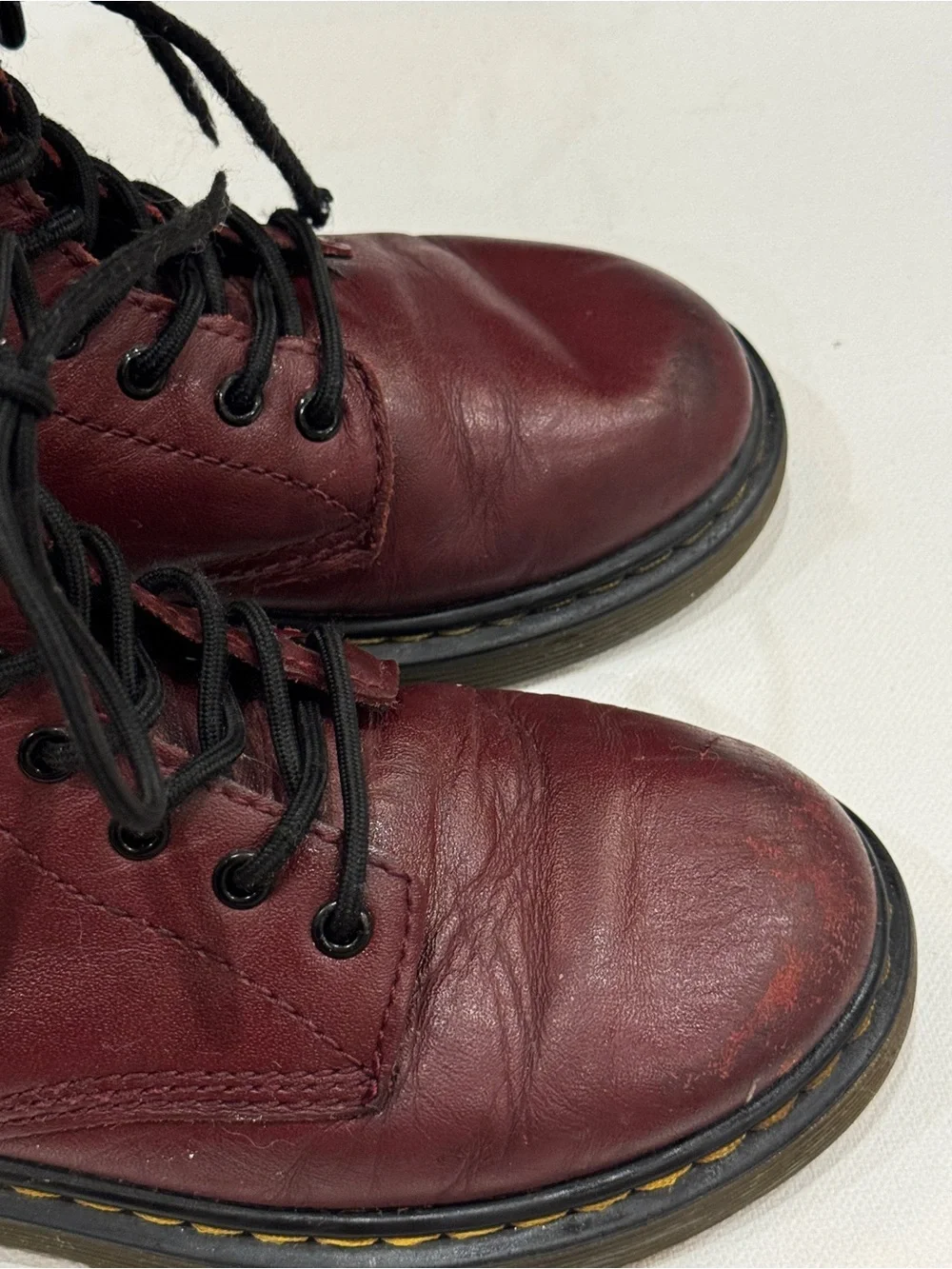 Doc Marten Kids Cherry Red Leather Boots Sz 2 Side Zip Lace Up 1460 Classic